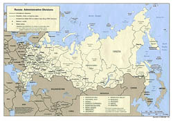 Карта административных единиц России на английском - 1993-го года.