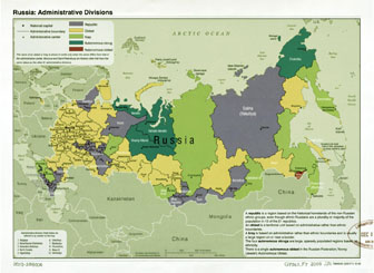 Административно-территориальная карта России на английском - 2009.