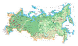 Подробная карта высот России на английском языке.