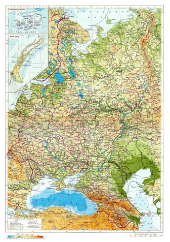 Подробная физическая карта Европейской части России.