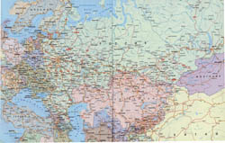 Подробная карта автодорог Европейской части Российской Федерации с крупными городами.
