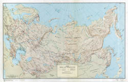 Большая подробная карта поверхности и транспортных путей СССР на английском языке - 1974-го года.