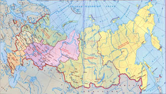 Большая карта Российской Федерации по федеральным округам.