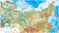 Большая физическая карта России с городами и дорогами.