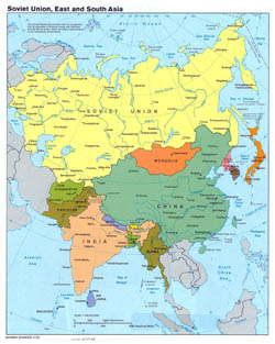 Большая политическая карта Советского Союза и Южной Азии - 1987-го года.