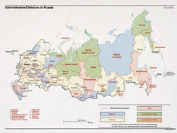 Карта административных единиц России на английском языке - 1997-го года.