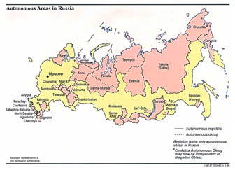 Карта автономных округов России - 1996-го года.